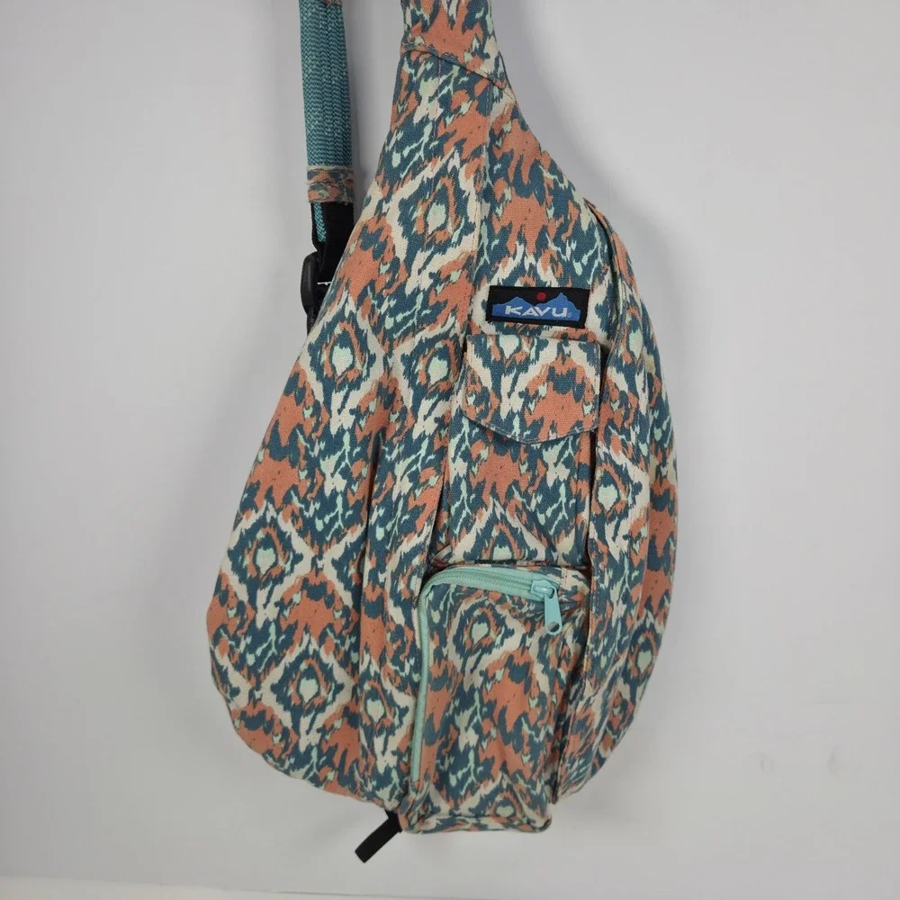 KAVU Rope Bag Sling Pack with Adjustable Rope Shoulder Strap - Beach Paint